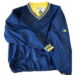 Champion Windbreaker Mens XXL Navy Blue Yellow V-Neck Pullover Vintage Style